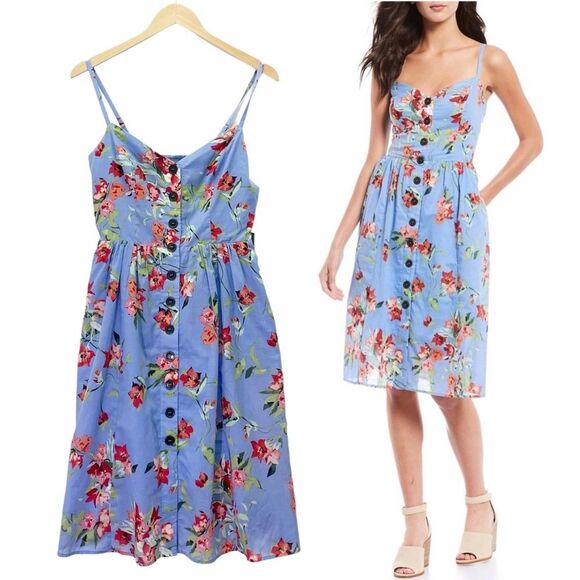 NWT Vince Camuto Button Front Floral Sundress Cornflower Blue Pink Size 4 NEW - Picture 10 of 10